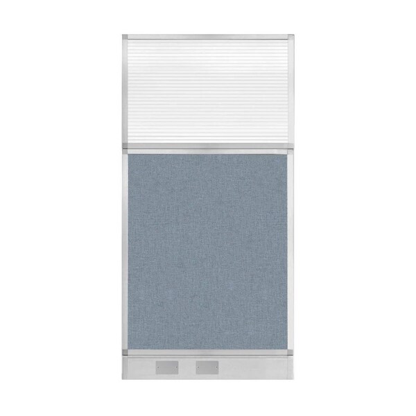 Hush Panel Cubicle Partition 3' x 6' Powder Blue Fabric Clear Fluted Window w/ Cable Channel